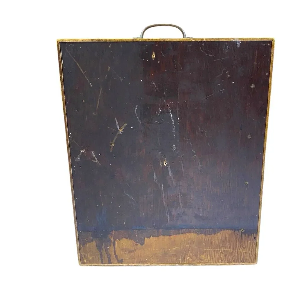 Vintage 1950s Portable Sewing Cabinet Box Folds Wooden‎ + 26 Threads w/Handle